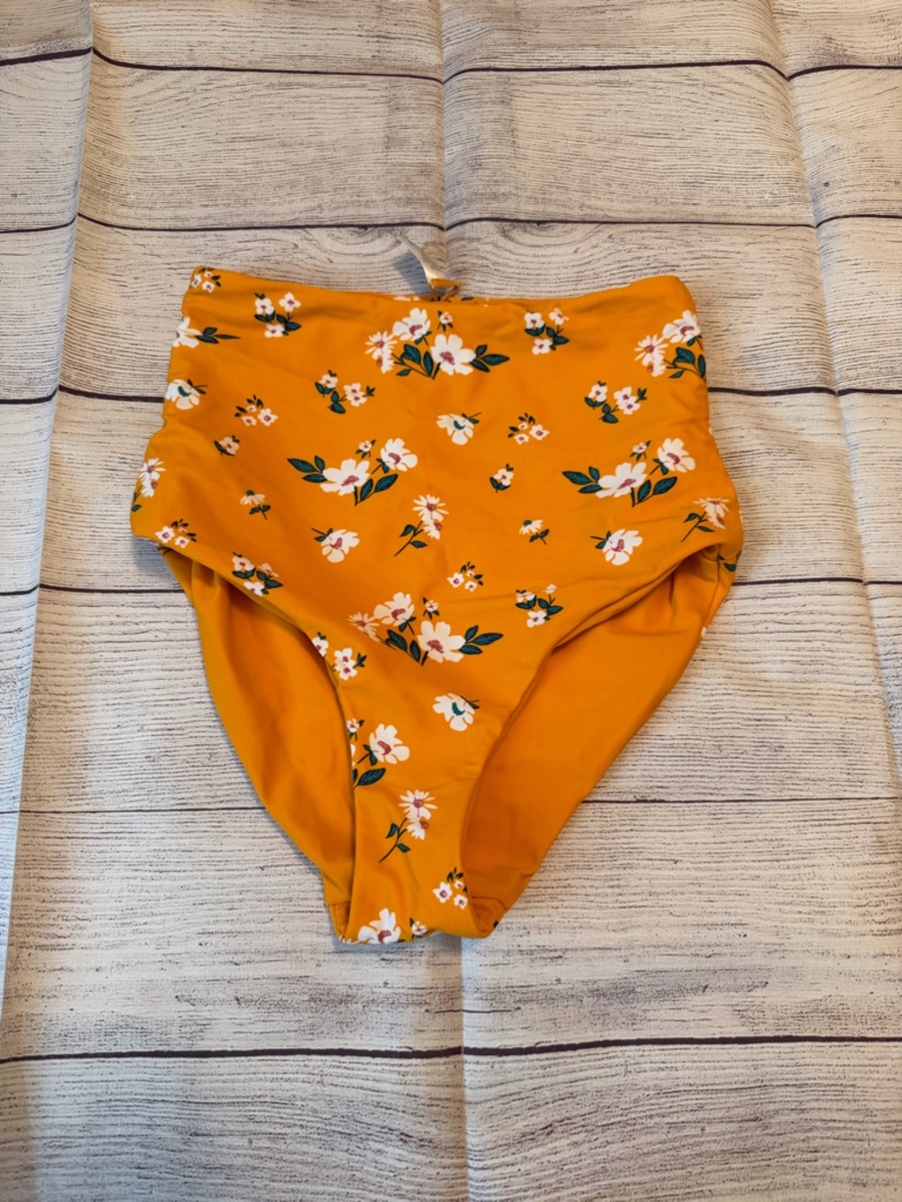 Women's NWOT Coral Reef High-Waist Floral Bikini Bottoms - Mustard Yellow